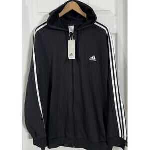 NEW Adidas Men’s Essentials Fleece 3-Stripes Full-Zip Hoodie Black Men’s 2XL $65